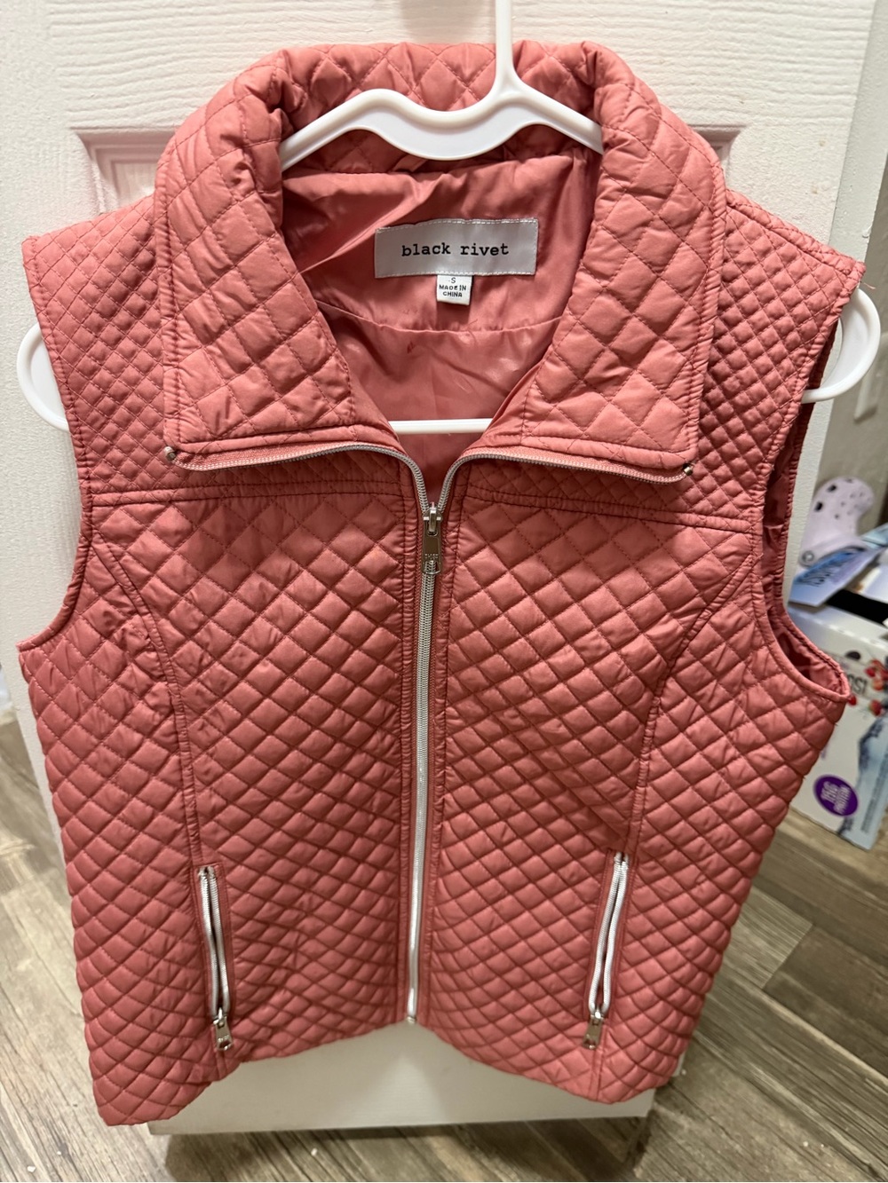 Black Rivet Quilted Dusty Coral Puffer Vest